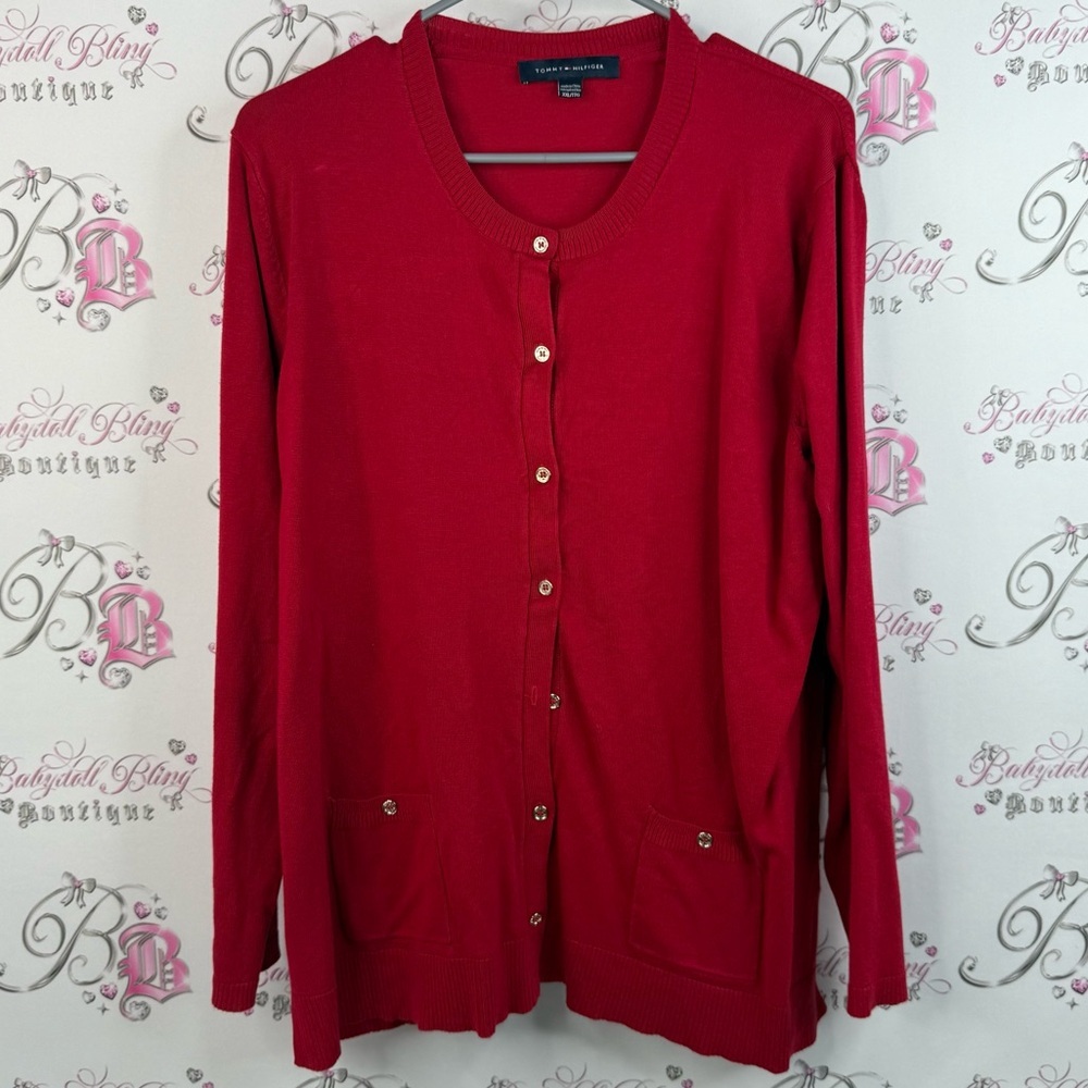 Tommy Hilfiger cardigan button up sweater knit Red Women's Cardigan